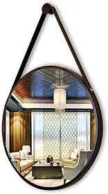Espelho Adnet Redondo com Alça – Decorativo Moderno para Sala, Quarto, Banheiro e Hall – Moldura Preta 40cm Completo Qualidade Premium.
