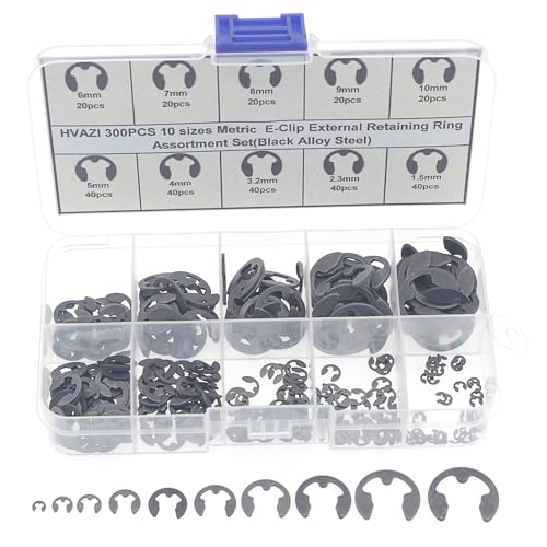 HVAZI 300PCS E-Clip External Retaining Ring Assortment Set(Black Alloy Steel)
