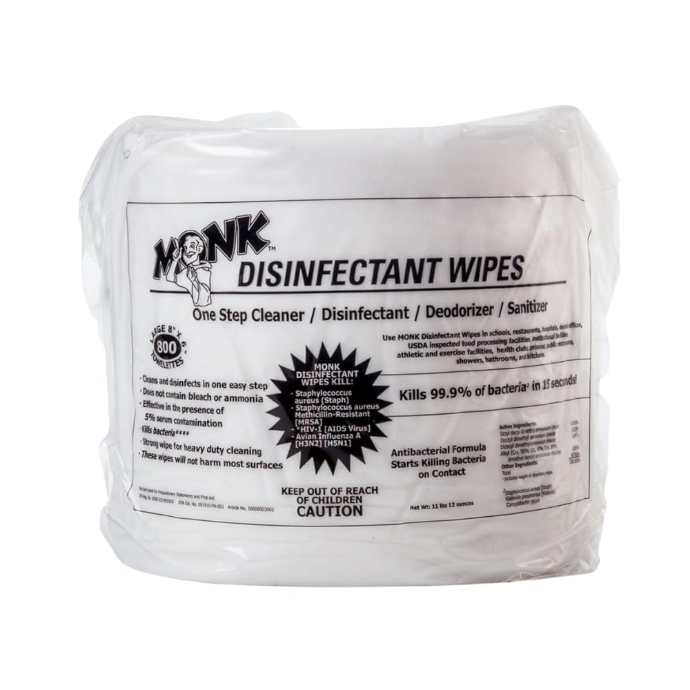 Monk 69800r 800 Count Lemon Breeze Scent Disinfectant Wipes, 1 Pack