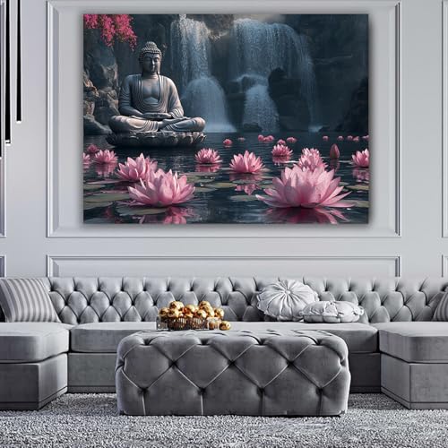 Tableau Zen cascade 40x60cm gris pour la décoration murale zen du salon - 4