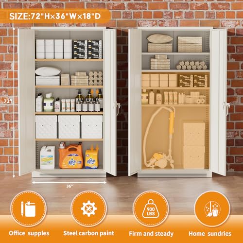 Image of Greenvelly Steel SnapIt Storage Cabinet 72 inch Locking Metal Storage Cabinet with 4 Adjustable Shelves, Lockable Metal Organization with 2 Doors and Lock for Office, Garage, Home (Grey)