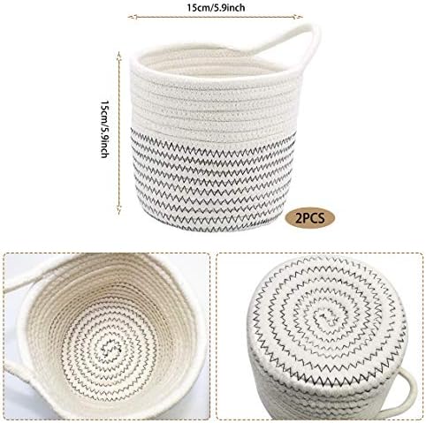 Uooker 2PCS Hanging Cotton Rope Basket Wall Hanging Storage Basket with Handle Small Cotton Woven Basket Woven Storage Basket for Plants TowelsToys Keys Wallets SunglassesNo Hook&Plant