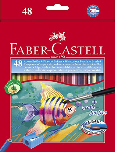 Image of Faber-Castell 48 Triangular Colour Pencils & Creative Studio Watercolours, 5 ml - Set of 12 & Design Series Aquarelle Full Length Water Color Pencils - 48 Shades