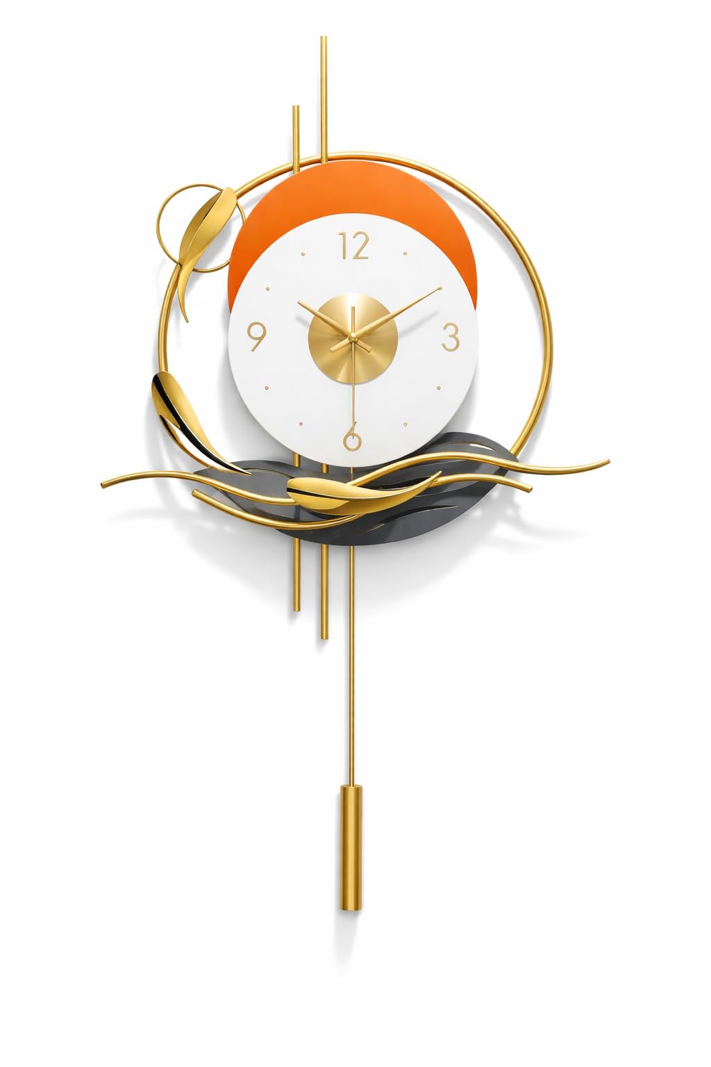 Horloge murale orange et blanche JR5164, décoration murale haut de gamme 48 x 79 cm