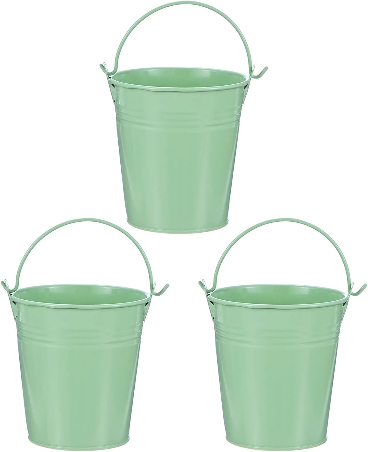 M METERXITY 3-Pack Small Metal Bucket with Handle, 3.1 x 3.3 Inch Iron Mini Buckets for Farmhouse Flower/Garden Planters/Decorative Table Centerpieces [Light Green]