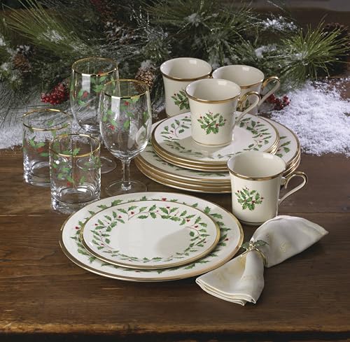 Image of Lenox 897080 Holiday Dinnerware Dinner Plates, Set of 4, Red & Green, Christmas, Hosting