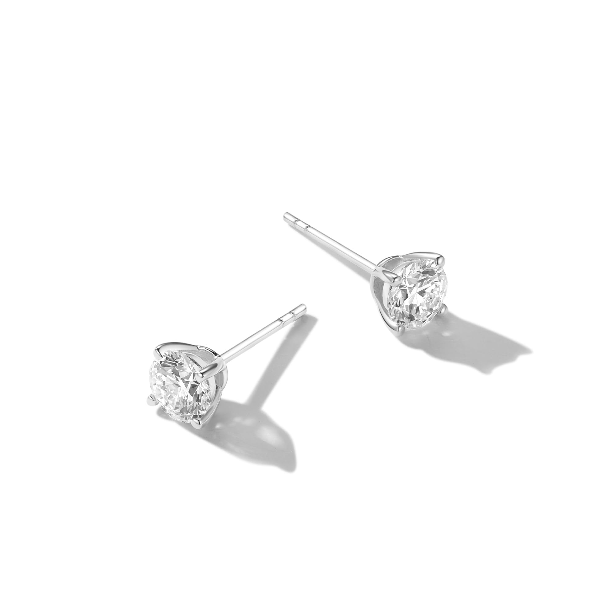 FANCIME Rund Lab-Grown Diamant Ohrringe im 4-Zackenfassung aus Solide 14 Karat Weiß Gold Ohrringe Ohrstecker Geschenke Feiner Schmuck für Damen Sie (D-E Farbe, VS Clarity)