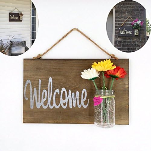 Yonor Rustic Wood Home Front Door Welcome Sign, Home Sweet Home Sign, Housewarming Gift, Hand Painted Home Decor Sign, Rustic Front Door Decorations Welcome Sign (Welcome, Walnut)