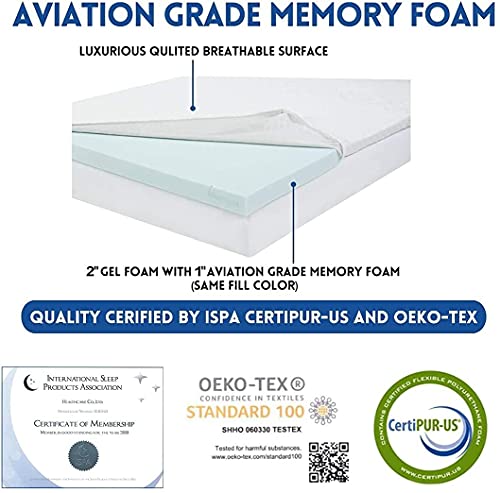 3 Inch Cool Gel Memory Foam Mattress Topper Queen Size Bed,Removable Soft Cover, Comfort Body Support & Pressure Relief,10 Year Warranty #TOP2