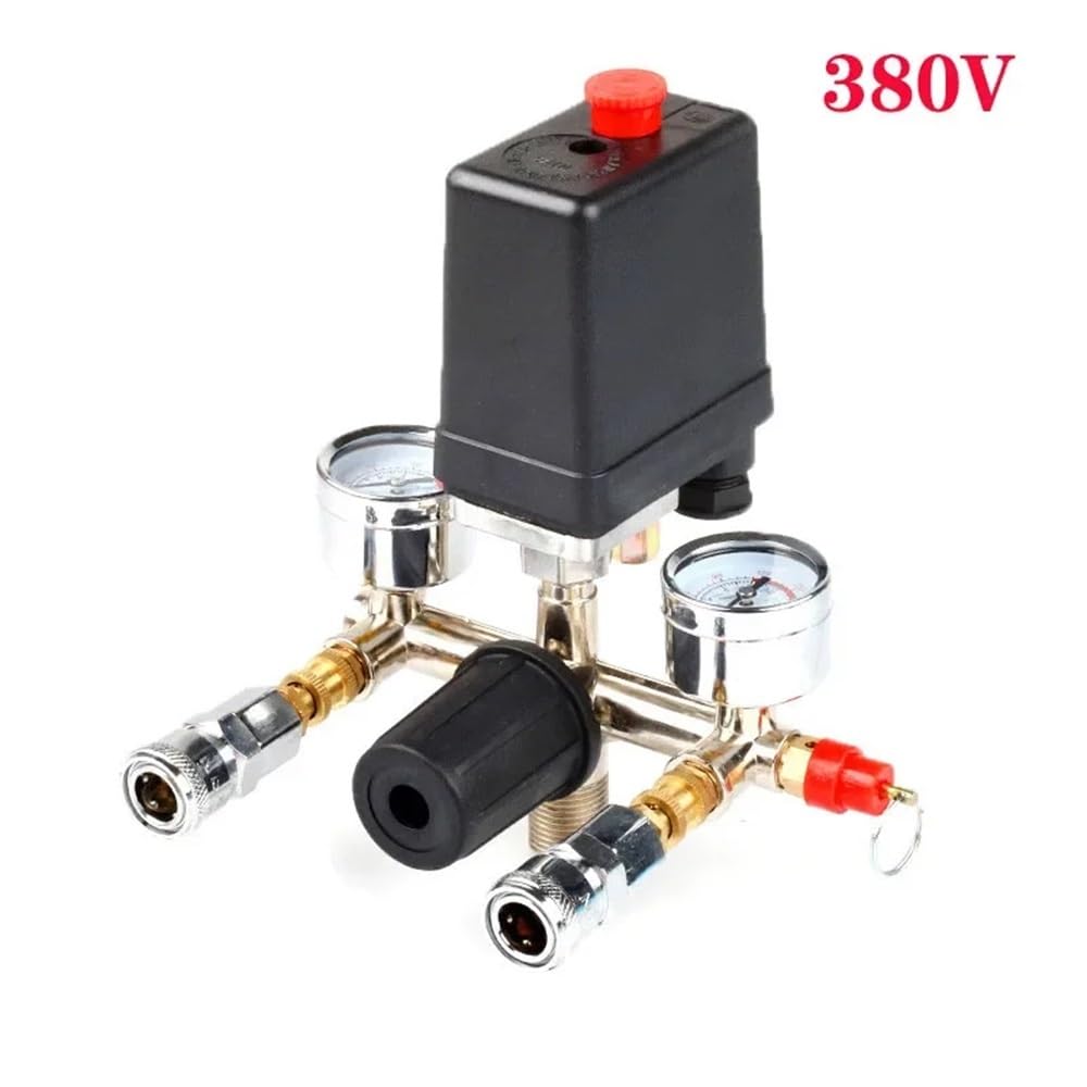Interruptor de Control de presión de bomba de compresor de aire, regulador de alivio del colector de 4 puertos, 220V/380V, válvula de Control de 30-120PSI con manómetro(B-380V)