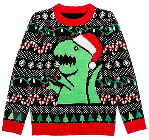 Tstars T-Rex Dinosaur Ugly Christmas Sweater for Kids - Funny Santa Dino Holiday Pullover for Toddler & Youth Boys 5T Multicolor