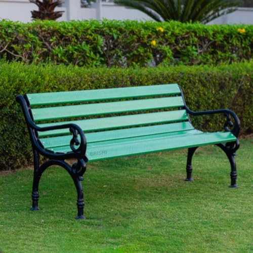Image of BRISHI 3 Seater Cast Iron FRP Garden Bench for Indoor & Outdoor Park /Patio /Living Room /Terrace /Balcony (Green + Black)