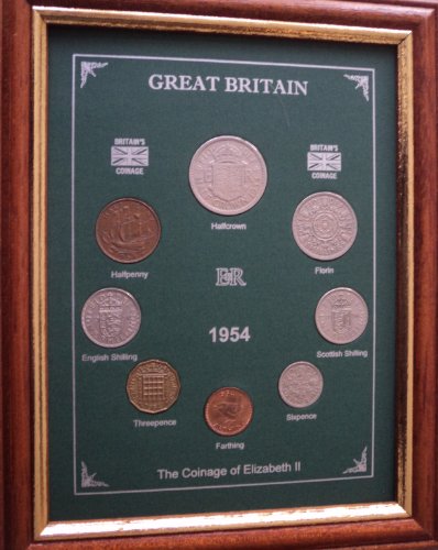 Framed 1954 British Coin Gift Set (70th Birthday Year of Birth or Wedding Anniversary Present)