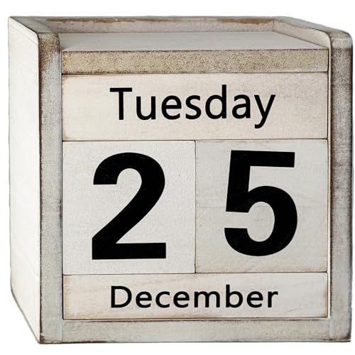 Rustic Wooden Perpetual Block Calendar Daily Desk...