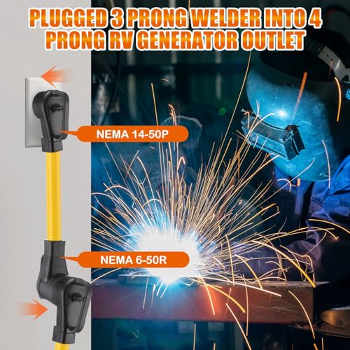 Image of Tellegloww NEMA 14-50P to 6-50R 50Amp 6 AWG Welder Adapter Cord 14-50P Male to 6-50R Female 50Amp 4 Prong RV Generator to 3 Prong Welder Power Adapter, STW 6 AWG /3C, 1FT ETL Listed