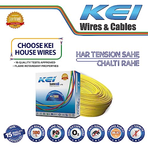 Image of KEI WIRES & CABLES Homecab 1 sqmm 1 Core Copper Flame Retardant House Wire PVC Insulated Cable for Domestic & Industrial Electrical Wiring (Yellow, 90 Meters)
