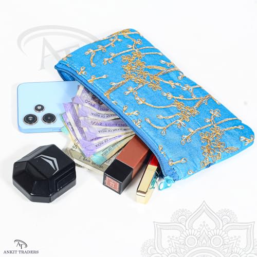 Image of Traditional Embroidered Zipper Purse for Women | Return Gifts for Baby Shower, Haldi, Mehendi, Wedding | Multicolor Ethnic Pouch Set