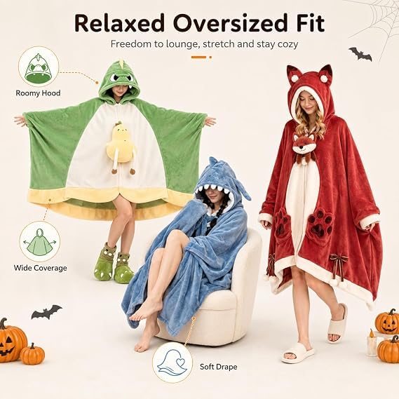 Image of Halloween Animal Hooded Blanket Cape Plush Costume Inspired Wearable
