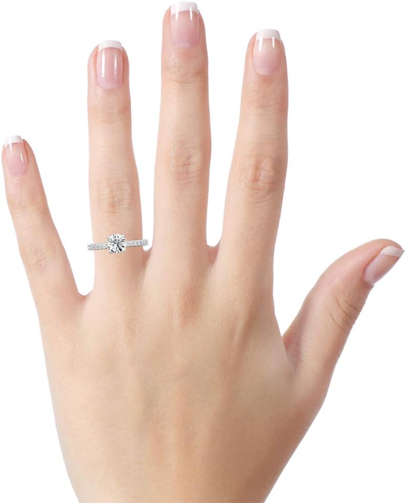 0.85 to 1.35 Carat Round Lab Grown Diamond Engagement Ring in 14k White Gold (cttw, H-I, VS1-VS2) Size 5 to 8 by Diamond Wish