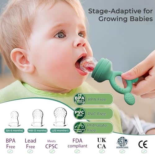 Image of Baby Fruit Feeder 2 Pack with Freezer Tray, 4 Silicone Pouches in 3 Sizes, Breastmilk Popsicle Mold, Food Feeder Pacifier and Silicone Teether for Teething Relief, 4+ Months