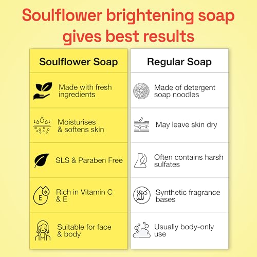 Image of Soulflower Brightening Orange Carrot Soap for Glowing Skin | Deep Cleansing Handmade Bathing Bar For Hard Water with Ginger & Vitamin E | Helps Revive Dull Skin & Refreshes Skin | All Skin Types|100g