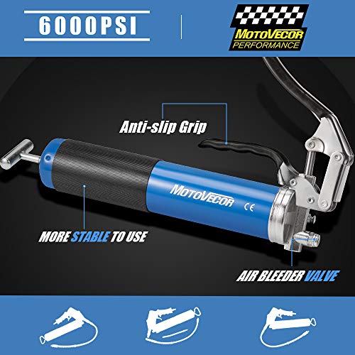 STEINBRÜCKE Professional Heavy Duty Pistol Grip Grease Gun with 27 inch Heavy Duty Reinforced Flex Hose (14-14.5 oz/ 400cc)