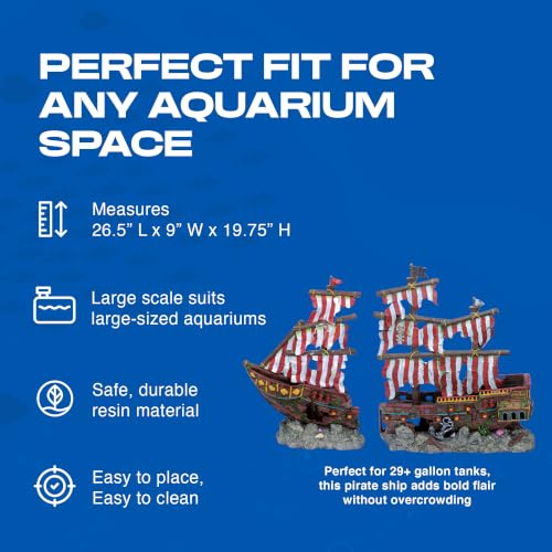 Image of Penn-Plax Deco-Replicas Striped Sail Shipwreck Aquarium Decoration - Safe for Freshwater and Saltwater Fish Tanks - Large - 2 Pieces