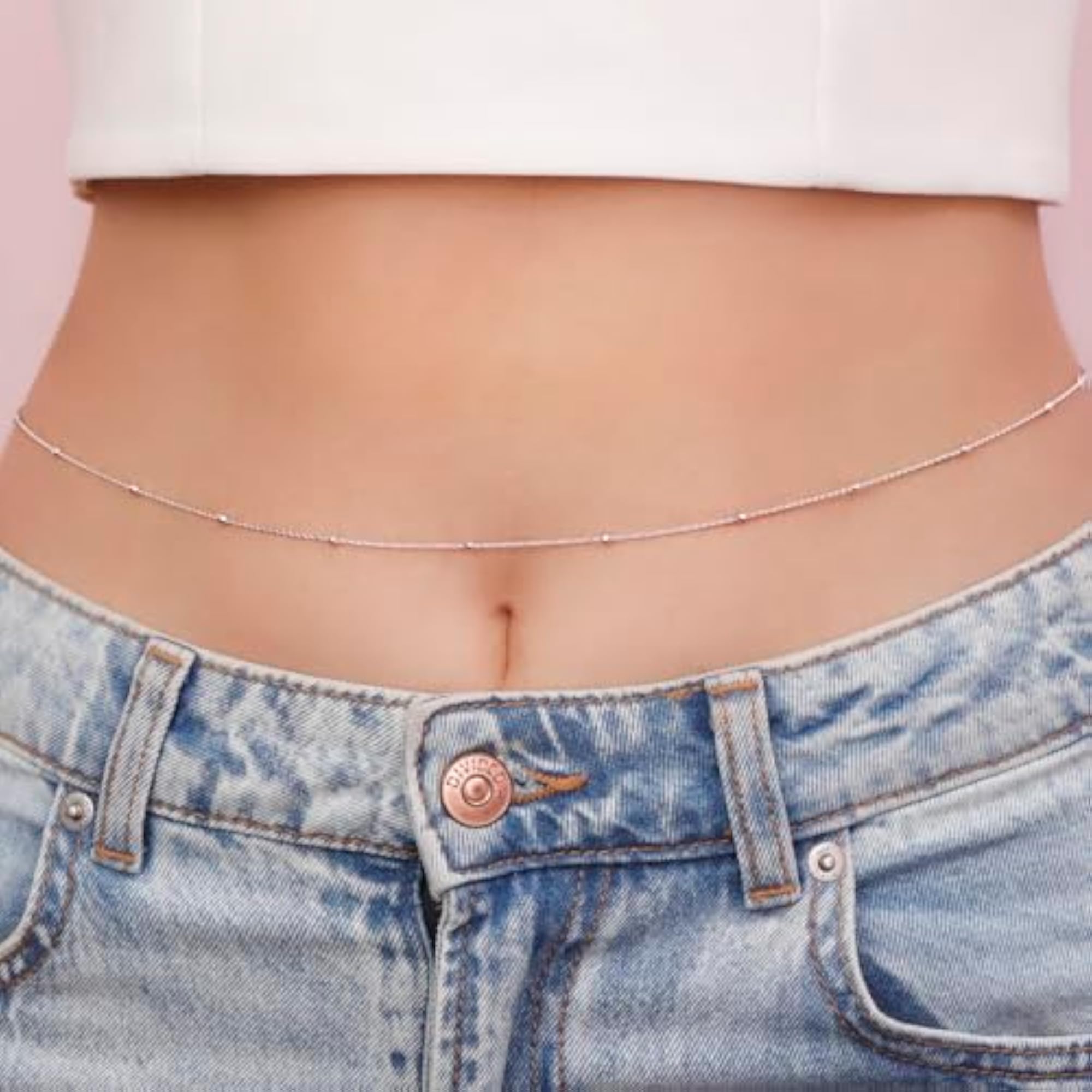925 Sterling Silver Rhodium-Plated Waist Chain, Adjustable