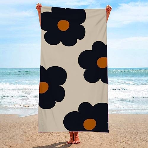 Telo mare con fiori neri e arancioni, grande asciugamano da bagno morbido in microfibra per nuoto, viaggi, sport e palestra, ad asciugatura rapida, leggero, versatile