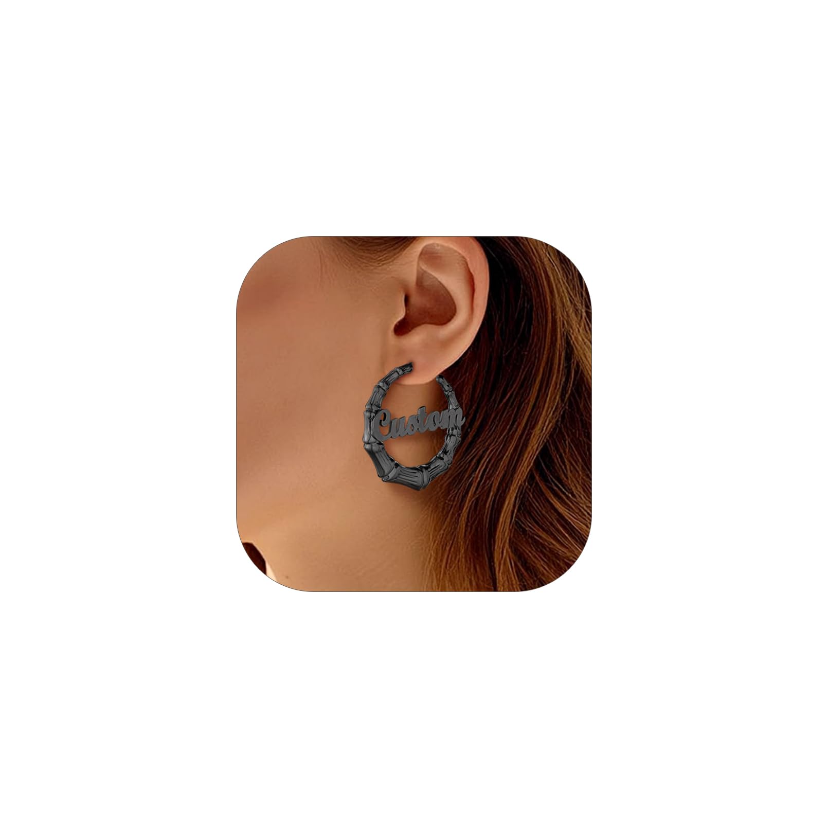 Custom4U Bamboo Earrings for Women Personalized Gold Hoop Name Earrings