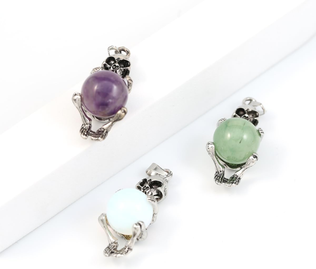 LE SKY 8 Pcs Natural Stone Pendants Unique Skull Shape Healing Crystal Charms for Jewelry Making Necklace - Image 5