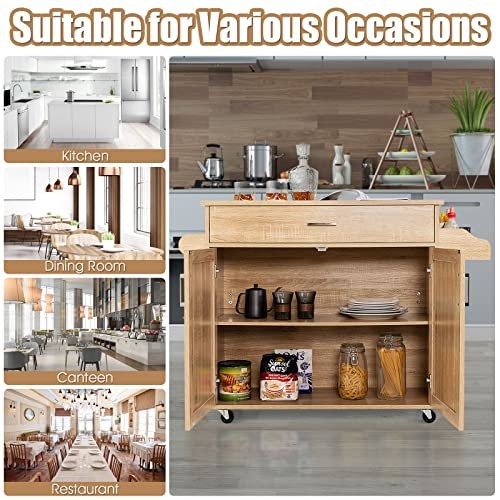 COSTWAY Kitchen Storage Trolley, Rolling Kitchen Island with Adjustable Shelf and Large Drawer, Home Restaurant Dining Room Organiser Sideboard Cupboard Cabinet Cart (Natural, 116 x 40 x 85cm) - Image 8