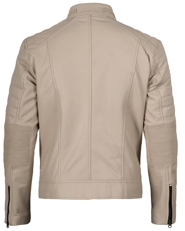 Image of Decrum Cafe Racer Leather Jacket for Men - Real Lambskin Motorcycle Style Mens Jacket with Zipper Closure