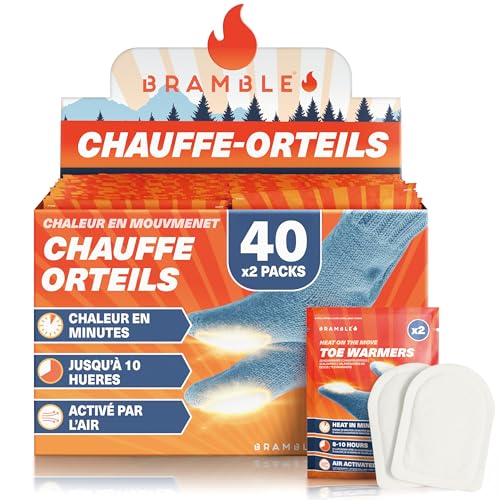 Bramble - Chauffe-Orteils adhésifs (40 Paires, 80 au Total) - Patchs adhésifs Ultra-Fins pour Chaussures et Bottes - Activés à l'air et sans Odeur - Jusqu'à 10 Heures de Chaleur