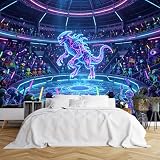 Murales de pared de tamaño personalizado, arena alienígena de neón con lucha de monstruos y espectadores, murales de pared de escena de acción de ciencia ficción, papel tapiz autoadhesivo vívido