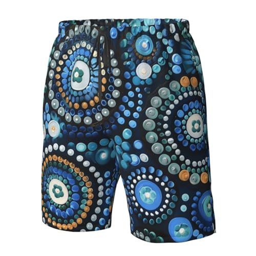 Men's Quick Dry Swim Shorts Traditional Aboriginal Dot Art Blue Green Abstract Beach Trunks with Pockets4