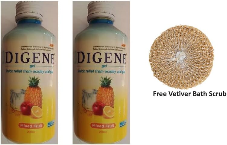 2 x Digene Gel - Mixed Fruit Flavour 200ml + Free Vetiver Bath Scrub