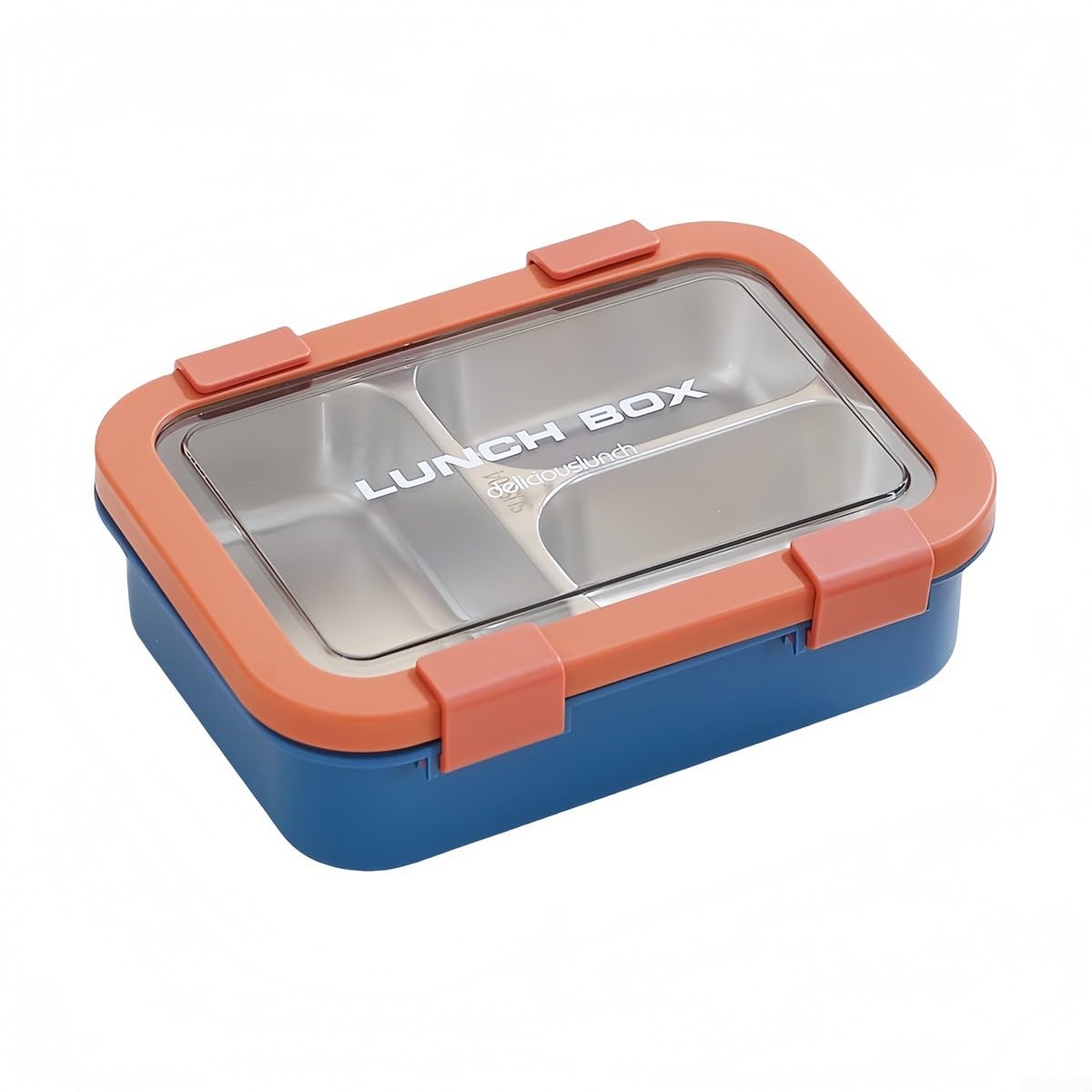  Leakproof Stainless Steel Lunch Box, Removable Lunch Box Segmented With 3 Compartments For Office School(Orange)