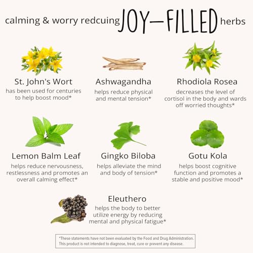 Joy-Filled Mood Support Supplement - 7 Herb Complex w/St. Johns Wort | Helps Calm The Mind & Body, Stress Relief Energy Supplements | 100% Plant-Based | Ashwagandha, Rhodiola, Eleuthero | Adaptogens - Image 5