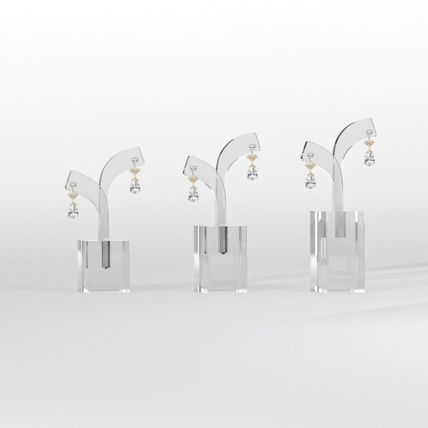 Coward 3pcs Clear Acrylic Earring Stand, Acrylic Earring Jewelry Holder Hanger, Bean Sprout Shape Earring Display Stands for Selling Show or Home Use (Cubic Base)