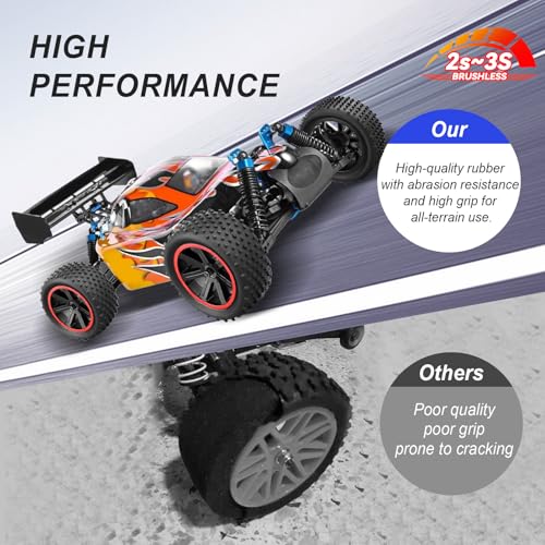 HobbyPark 12mm Hex PreGlued 1/10 RC Buggy Tires and Wheels Set Mounted for Traxxas Bandit VXL Losi Redcat Wltoys 144001 2S 3S Lipo Brushless Motor (Style A) - Thumbnail 5
