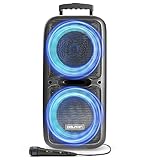 Dolphin SP-2120RBT Dual 12' Party Speakers - Portable & Rechargeable Sound with Microphone, Bluetooth, USB, Hi-Fi Amp, Powerful Bass, 5-Band Equalizer & LED Lights - Long Battery Life - 2x12-inch
