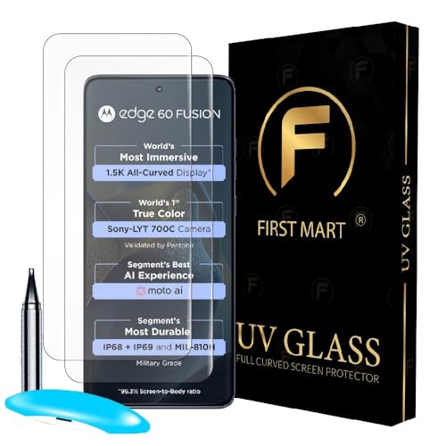 Image of FIRST MART Military-Grade UV Tempered Glass For Motorola Edge 60 Fusion 5G (6.7 Inch) With Easy Installation Kit | Edge-To-Edge Protector Coverage | Crystal Clear, Pack of 2