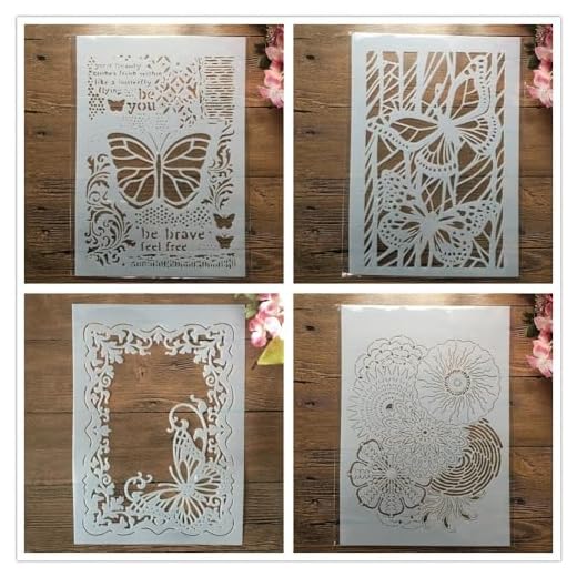 Plantillas reutilizables para pintar, 4 unidades, A4, 29 cm, marco de mariposa hueca, plantillas para pintar en madera, lienzo, tela, pared, muebles, decoración del hogar