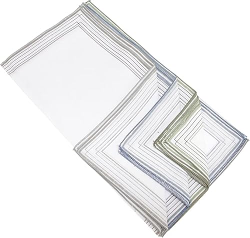 Kav Men's White Pack Of 10 Handkerchief With Imprinted Border - 36X36 Cm Polycotton Multifunctional Large Pocket Squares Hankies For Gentle, Grandfathers, Fathers, Dads