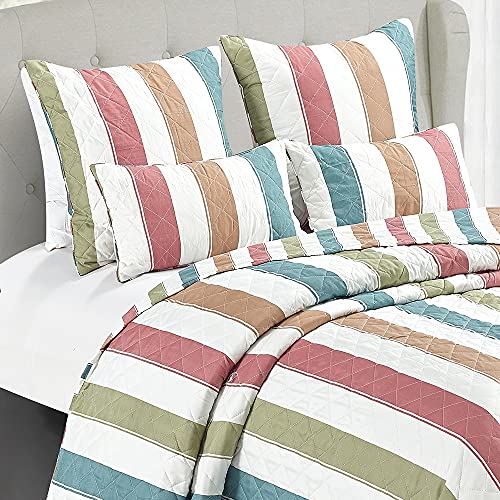 PimpamTex Colcha Bouti para Cama, Colchas Modernas Entretiempo Invierno y Verano, Cubrecama - (Cama 135/150 - 240x270 cm, Raya Baby Castaño)