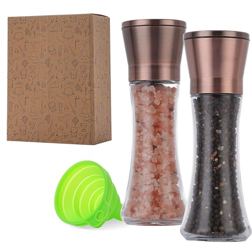 DAVIMADE 2Pack Copper Salt and Pepper Grinder Set, Manual Adjustable
