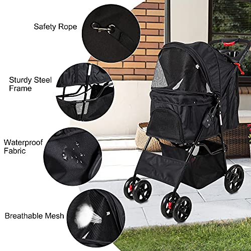 Dporticus 4 Wheel Pet Stroller Folding Carrier City Walk Strolling Cart for Dog、 Cat and More Multiple Colors - Thumbnail 6