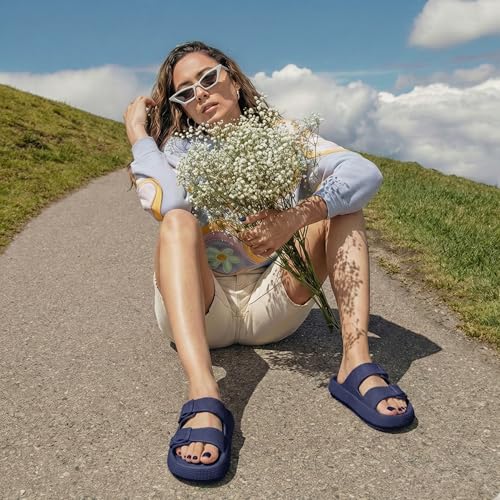 Image of CUSHIONAIRE Fame Pillow Recovery Sandals for Women, Adjustable Double Buckle Waterproof EVA Cloud Slides for Women