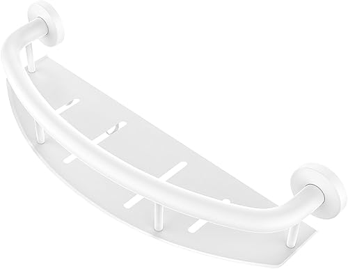 Barra de agarre de ducha blanca con estante de almacenamiento de 18 pulgadas, barra de agarre de acero inoxidable 2 en 1, barra de equilibrio de